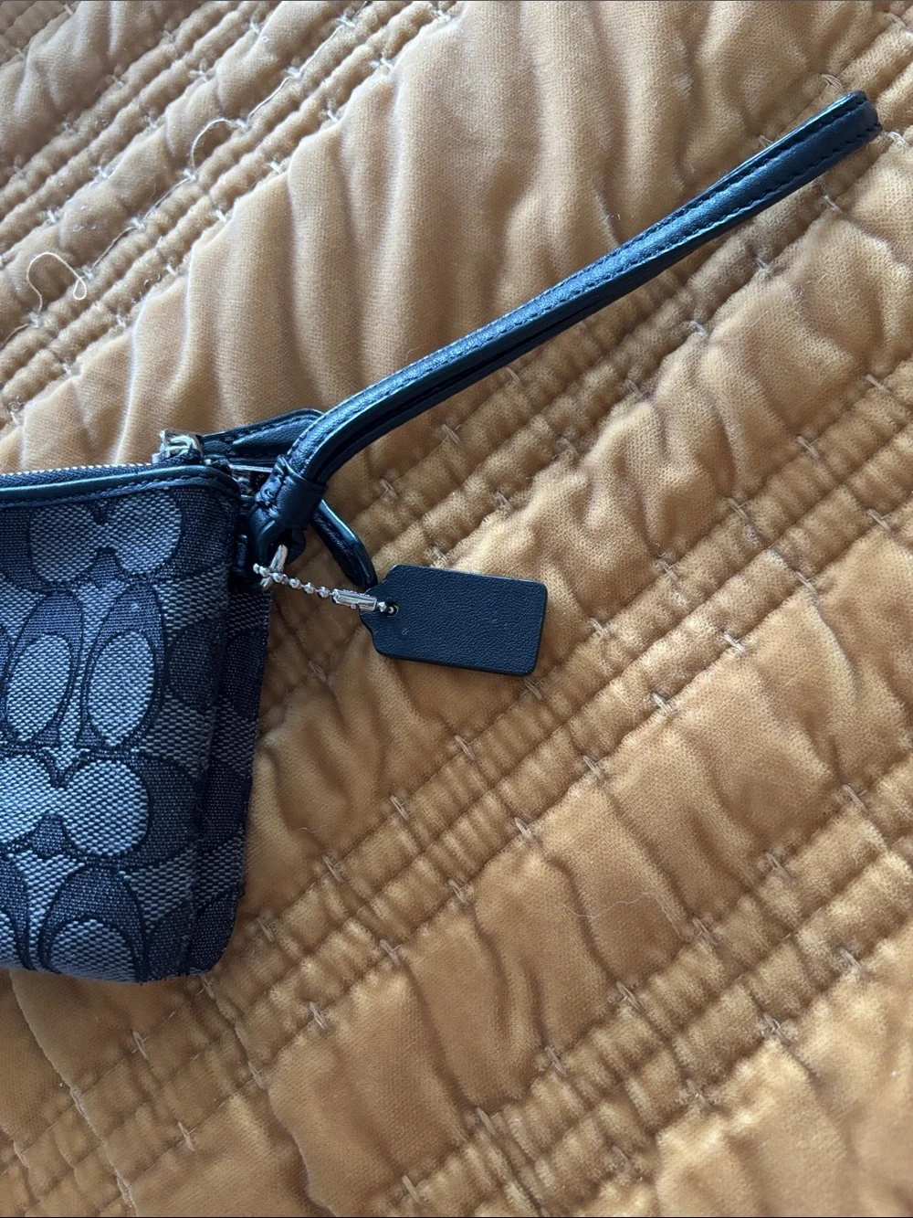 Coach Black/Gray Signature Canvas Wristlet with Logo